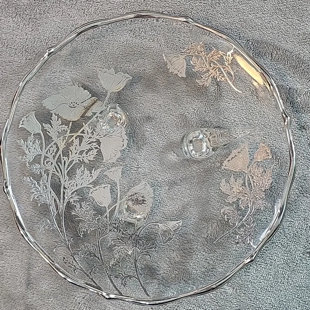 Mid Century Sterling Silver Overlay Flanders Poppy Glass 7.5